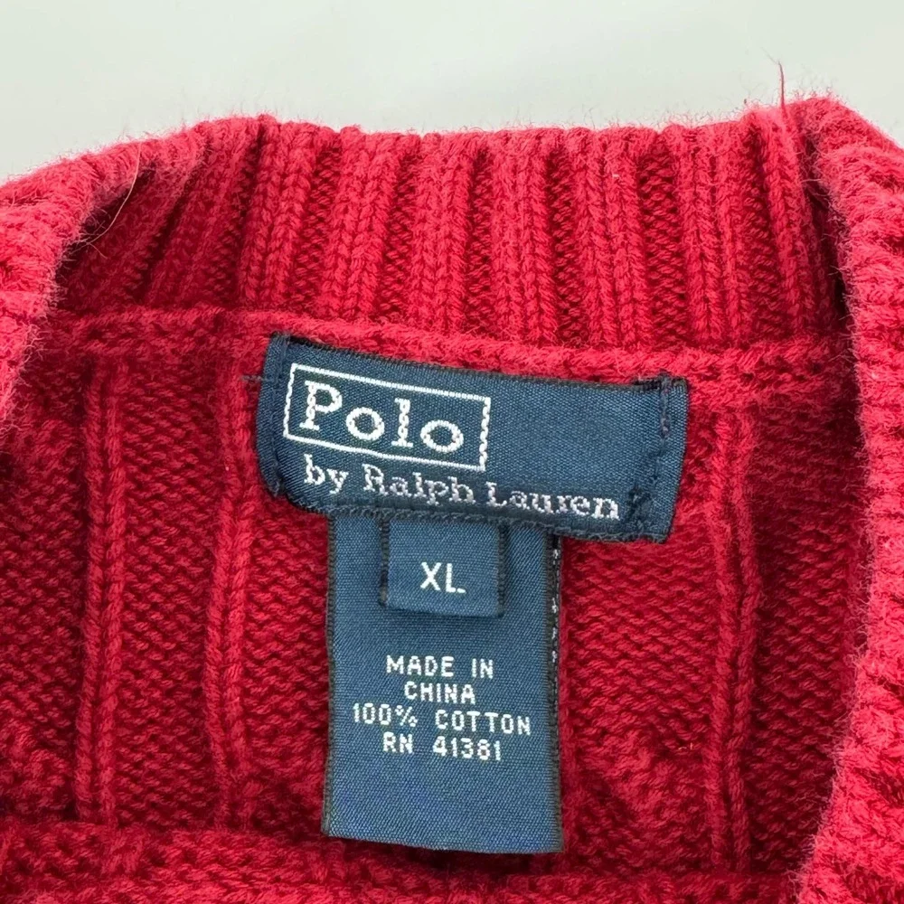 Polo Ralph Lauren Red‎ Cable Knit Cotton Sweater Size XL